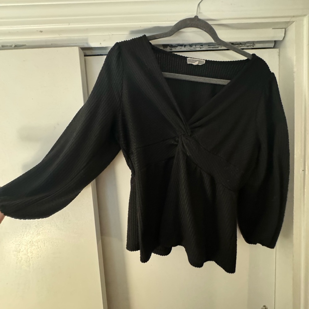 Pleione Black Tie Front Peplum Blouse